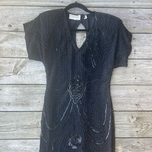 Vintage 100% Silk Beaded Art Deco Dress Freesha Women’s Small
